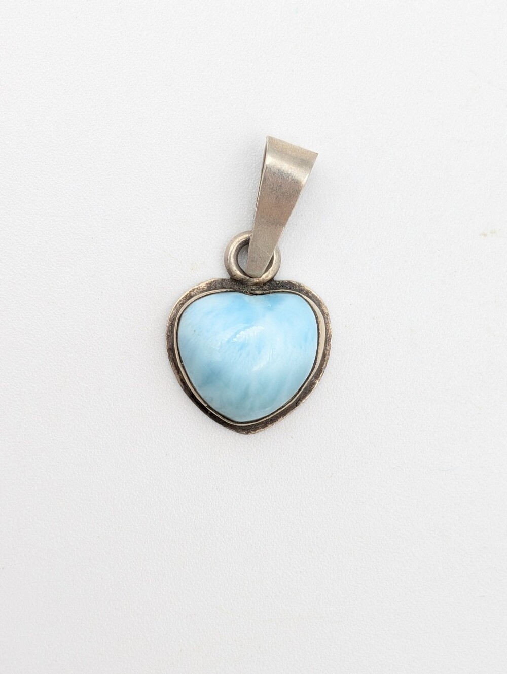 Vintage 925 sterling silver blue larimar stone heart pendant